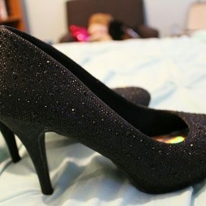 Textured/"Jeweled" Black Heels